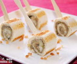 Canapé de queso y champiñones Canapé de queso San Simón y duxelles