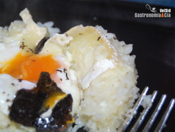 Arroz con huevo trufado y queso brie