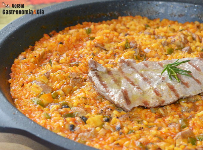 Arroz con presa de cerdo ibérico al romero