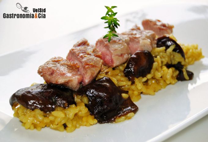 Arroz con shiitake y cordón de cerdo ibérico