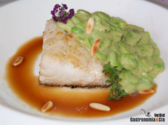 Bacalao con habitas y jugo de miel y tomillo limón