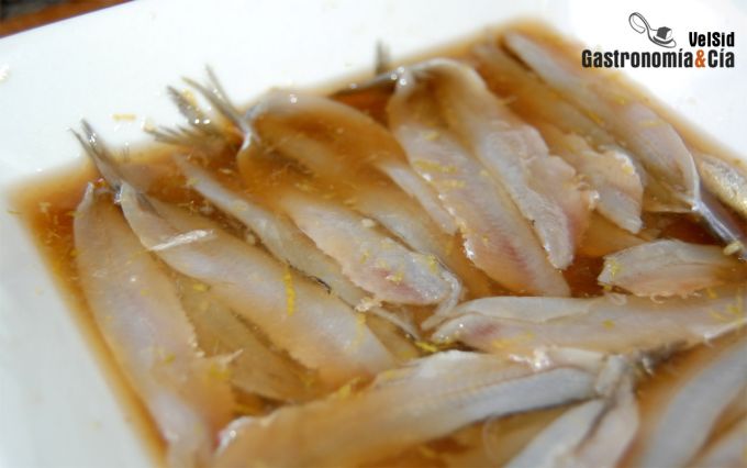 Boquerones marinados con melón y sopa de pan fría