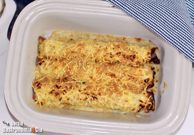 Canelones de creps rellenos de cordero