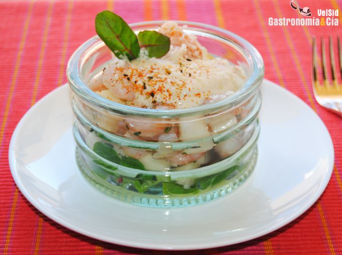 Cóctel de gambas y pera nashi