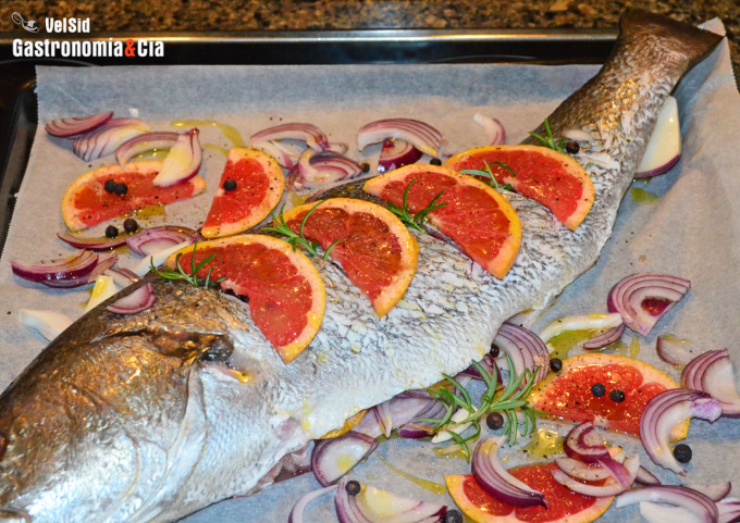 Corvina al horno con pomelo