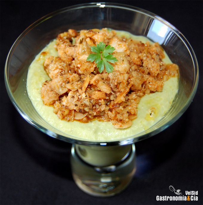 Crema de judías verdes y rape al pimentón