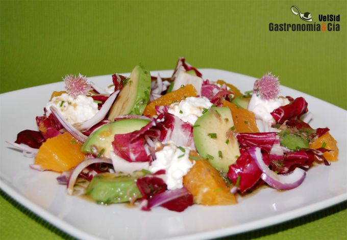 Ensalada de achicoria, aguacate y naranja