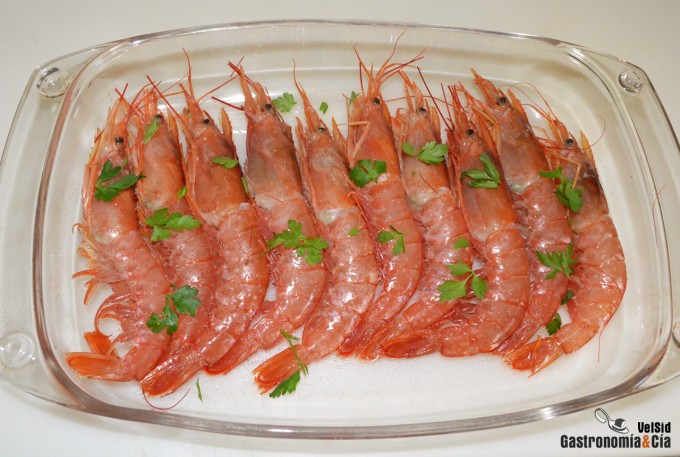 Gambas al horno con soja y jengibre