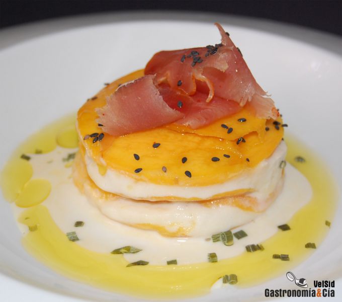 Lasaña de mango y brandada de bacalao