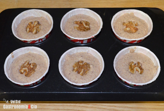 Magdalenas de avena integral y nueces