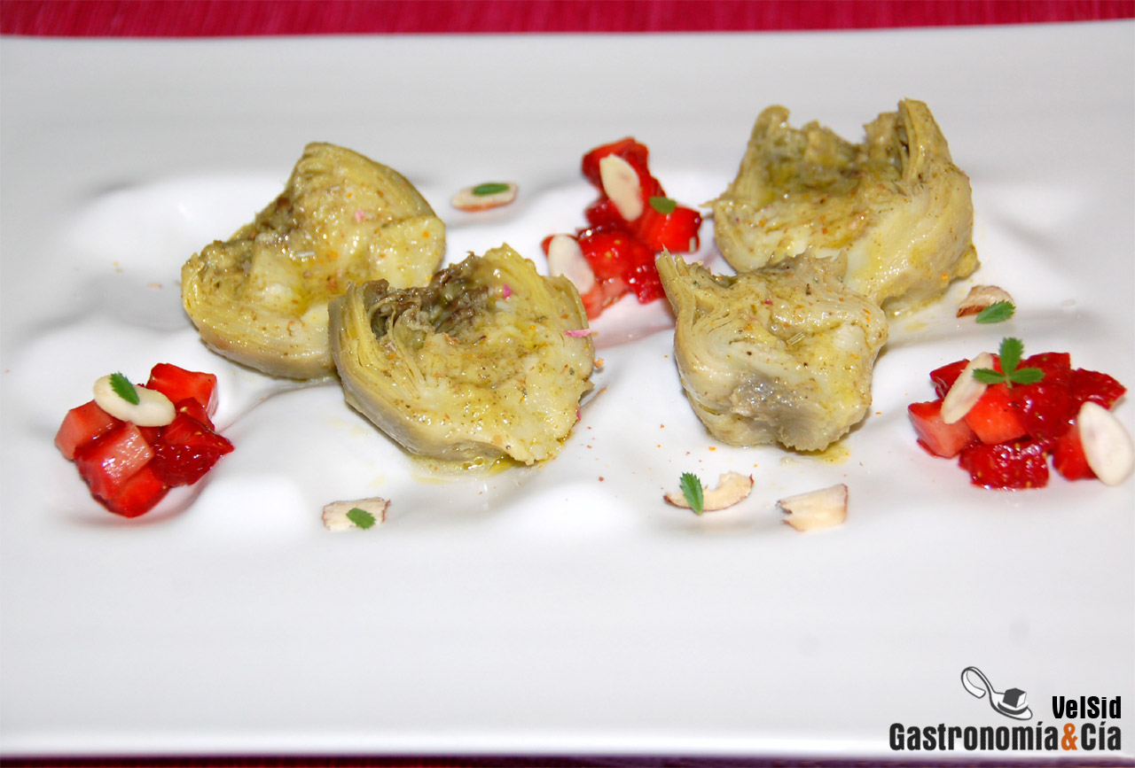 Alcachofas marinadas con fresones balsámicos