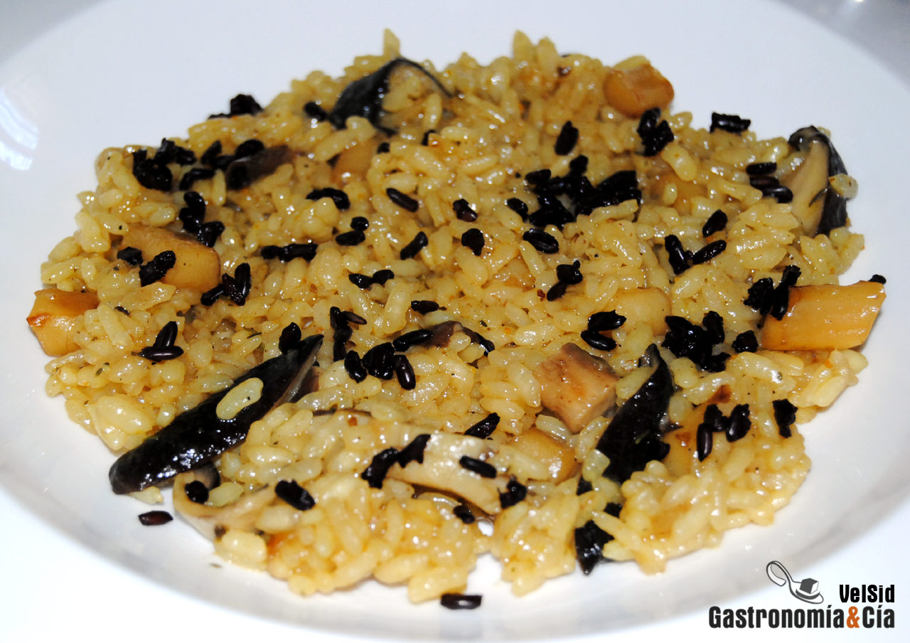 Arroz con calamares, shiitake y falsa vieira