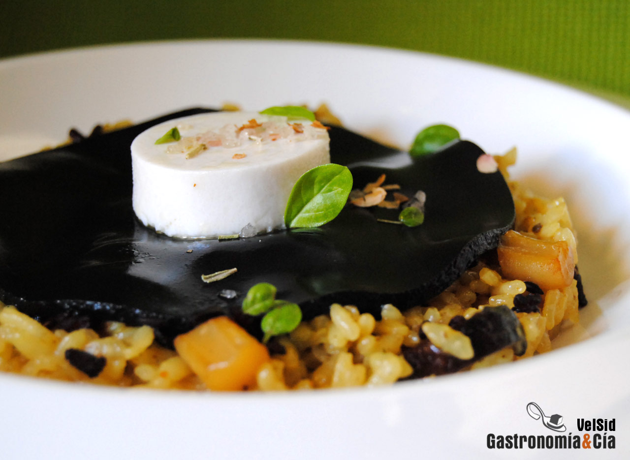 Arroz con calamares, shiitake y falsa vieira