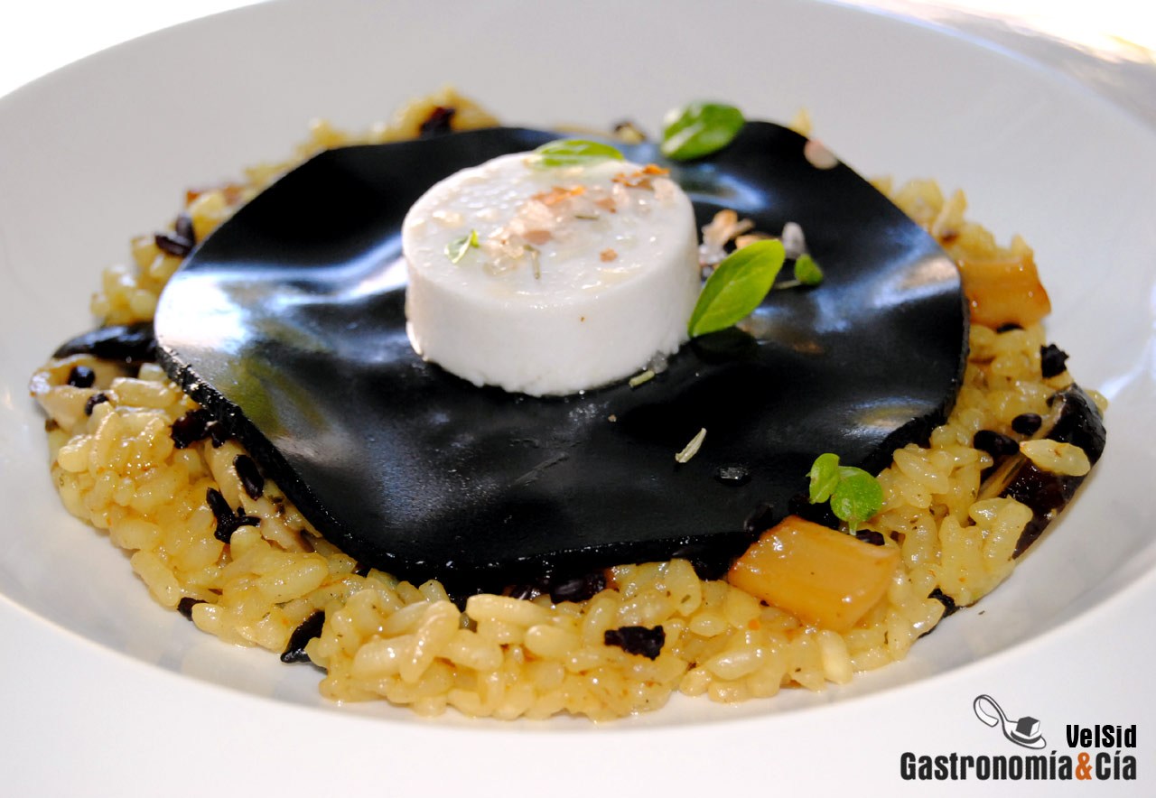 Arroz con calamares, shiitake y falsa vieira