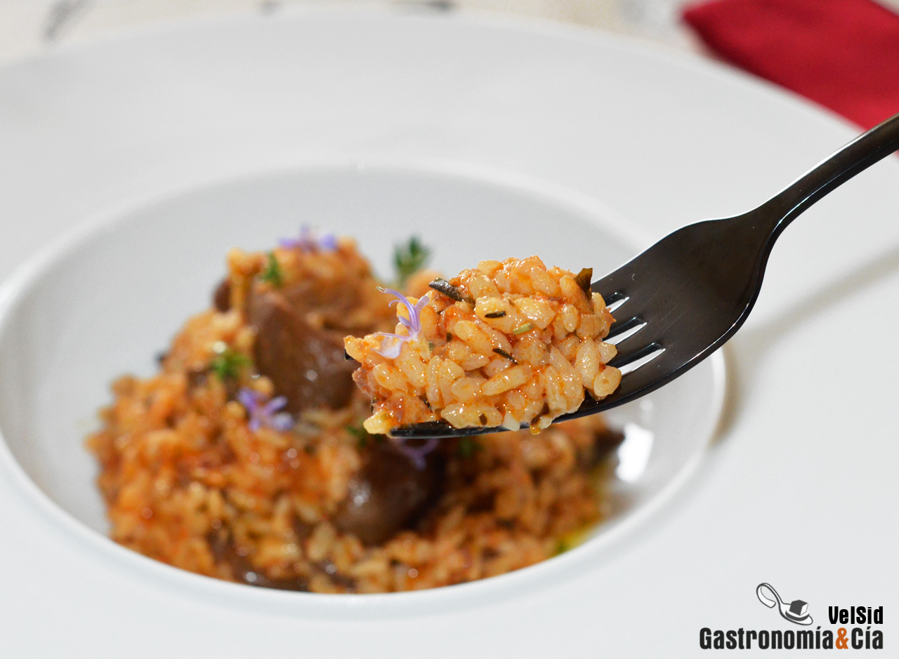 Arroz con setas de ostra y sobrasada de oca