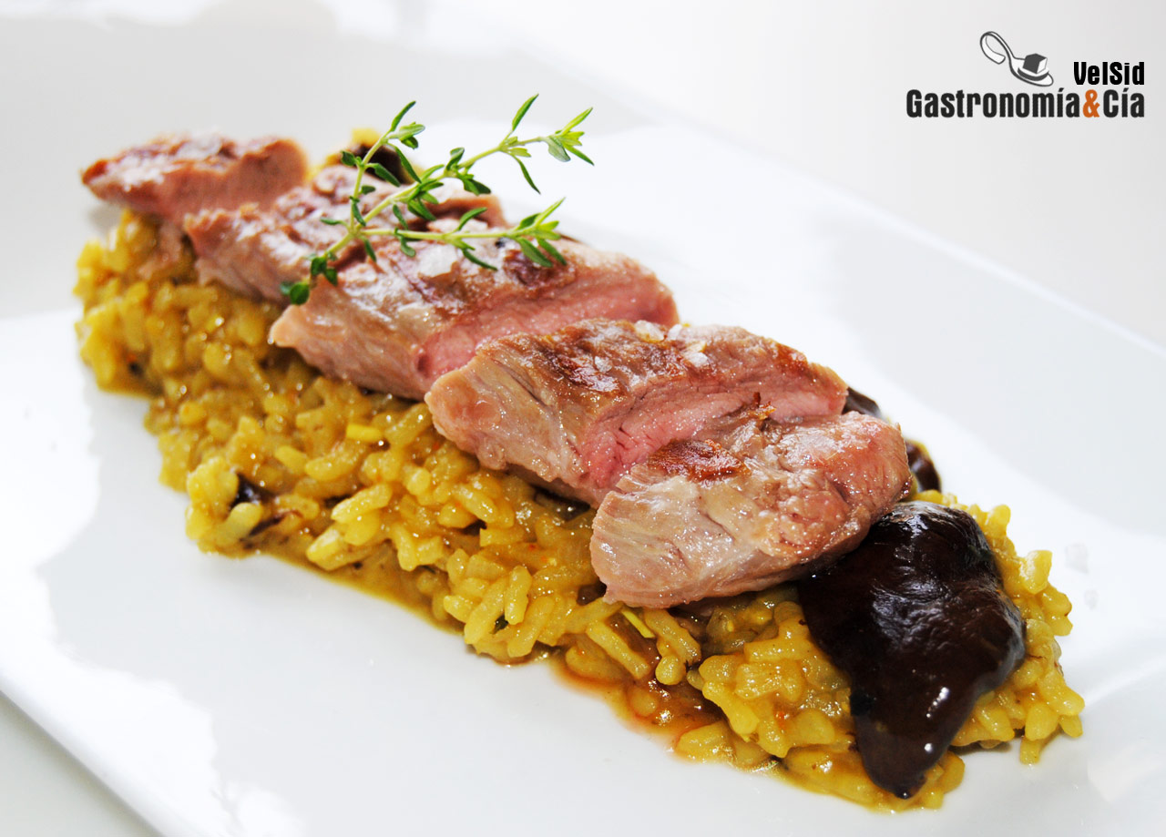 Arroz con shiitake y cordón de cerdo ibérico