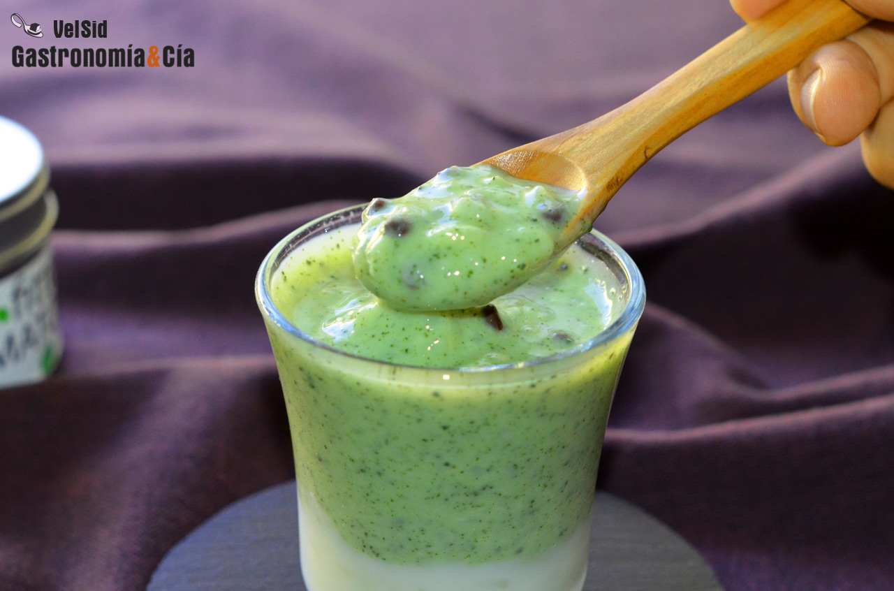 Arroz con leche, té matcha y vainilla