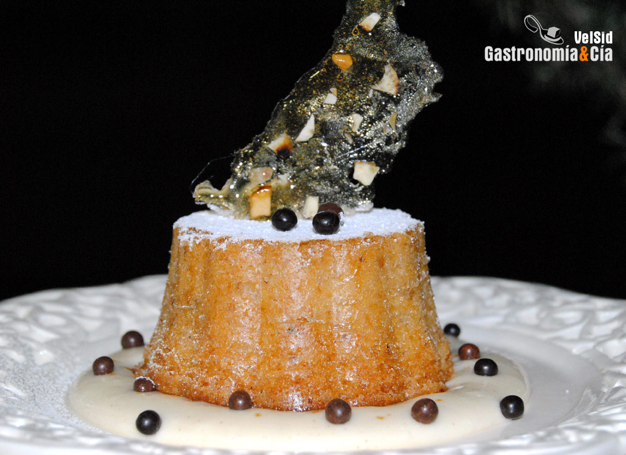 Bizcocho de castañas con salsa de ron