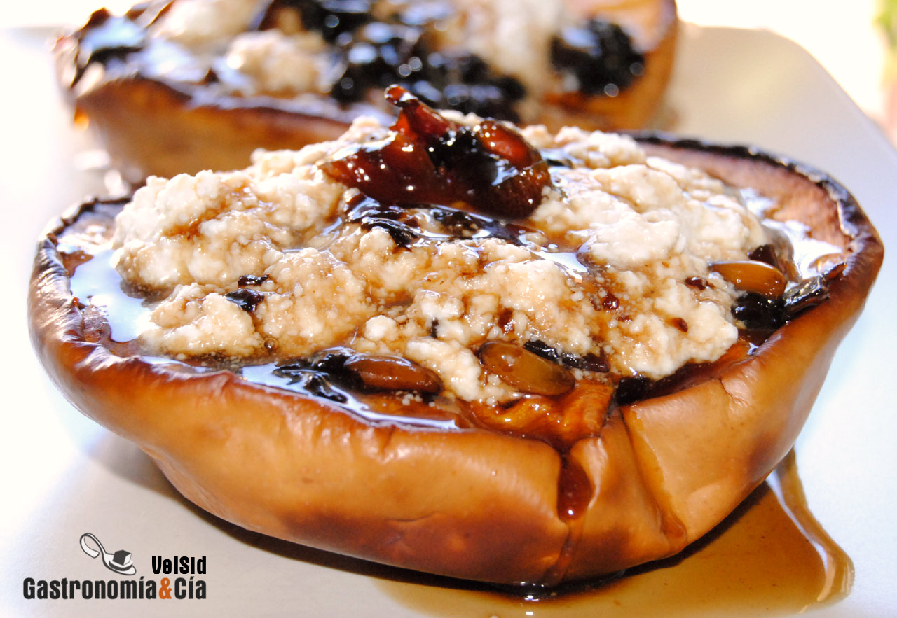 Calabaza asada con requesón y confitura de trompeta ama