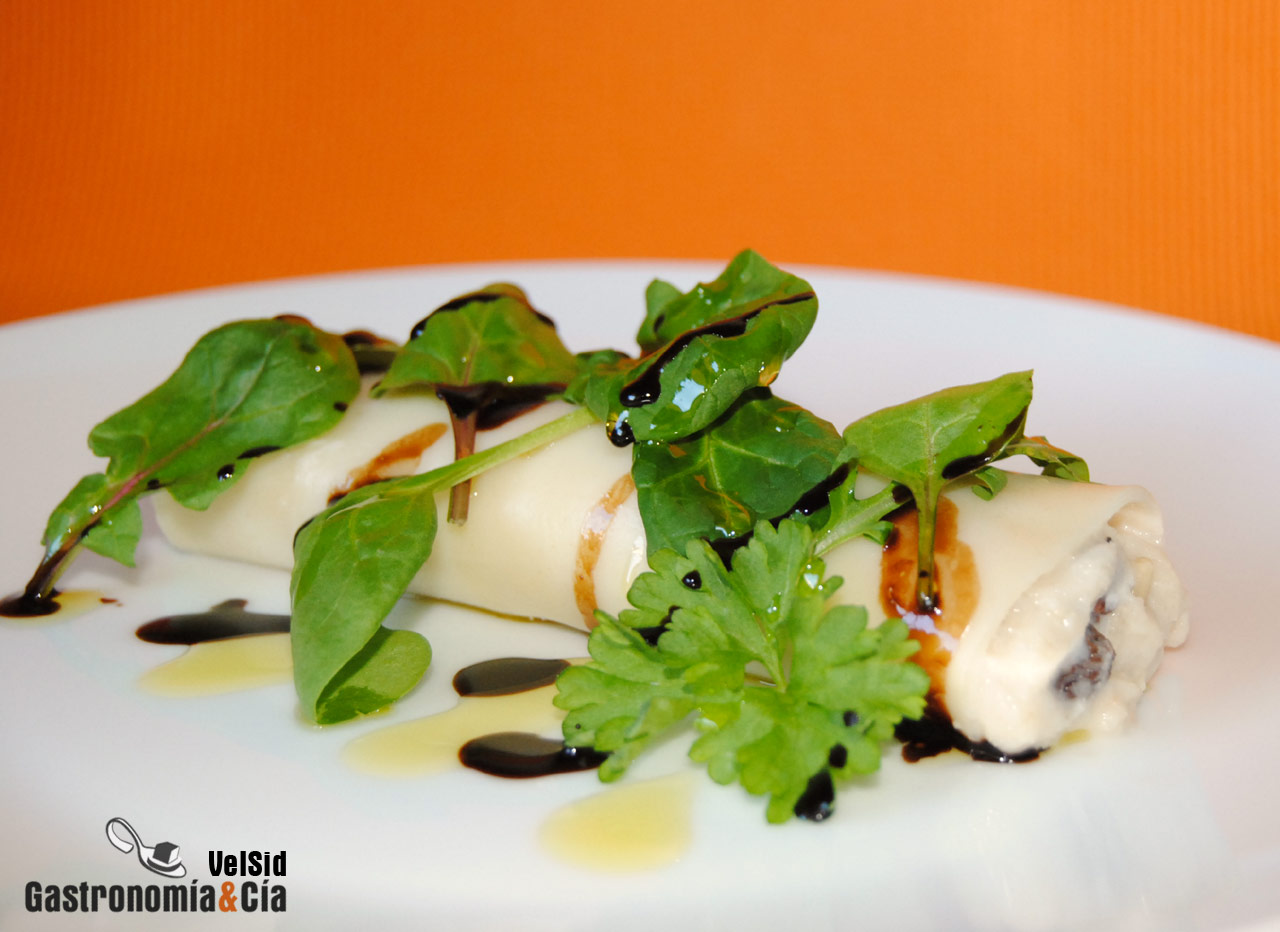 Receta de Canelones de gambas y bacalao con vinagre bal