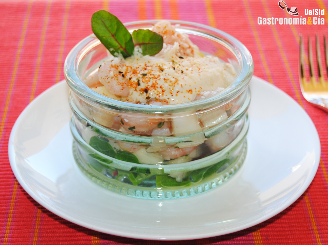 Cóctel de gambas y pera nashi