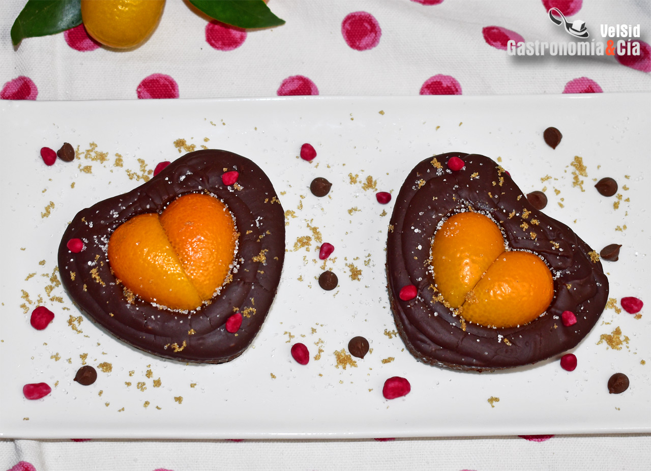Corazón de ganache de chocolate con kumquat