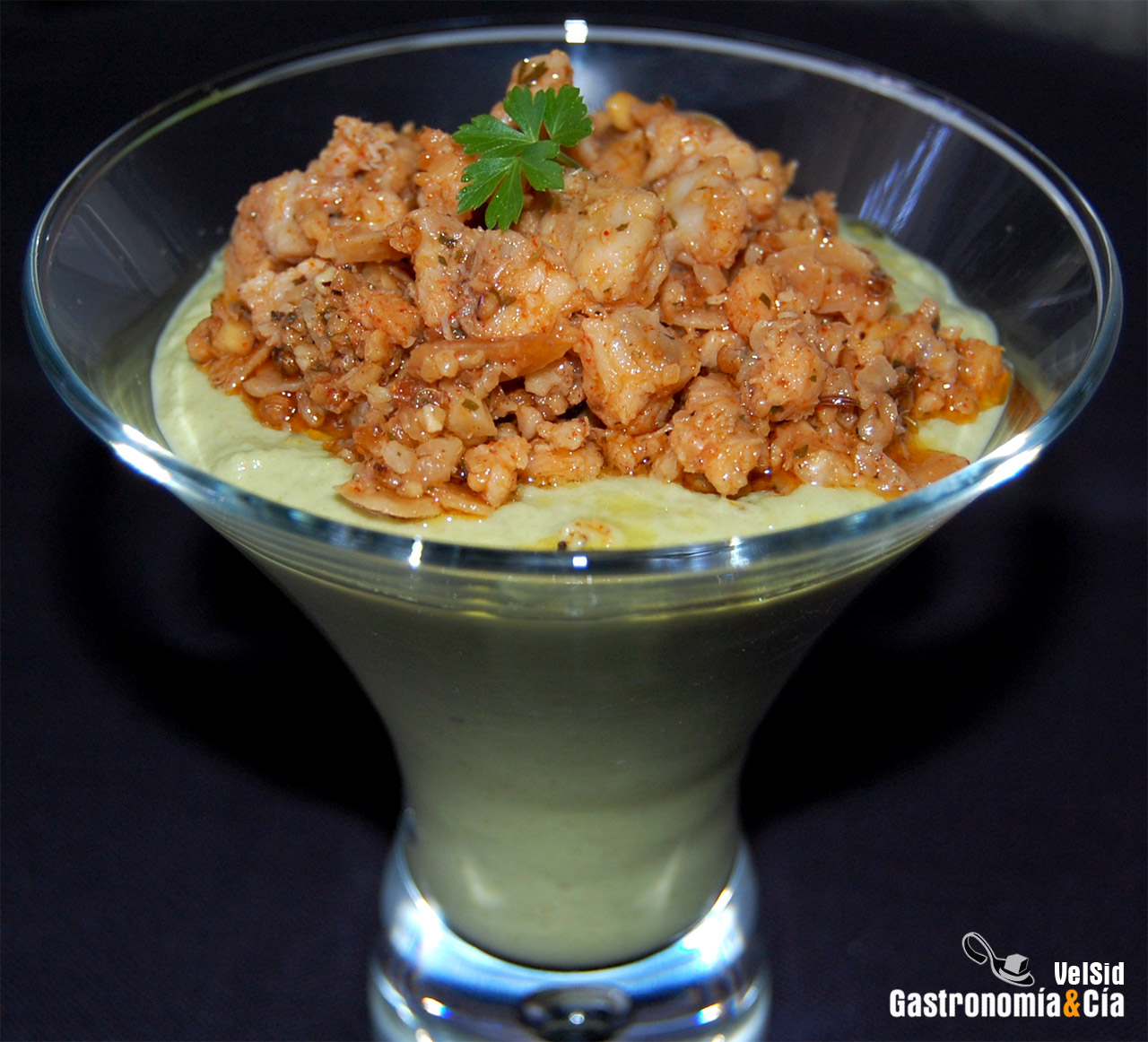 Crema de judías verdes y rape al pimentón