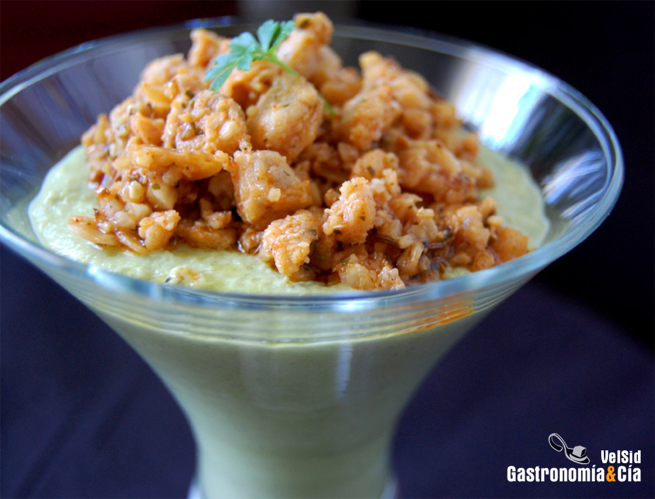 Crema de judías verdes y rape al pimentón