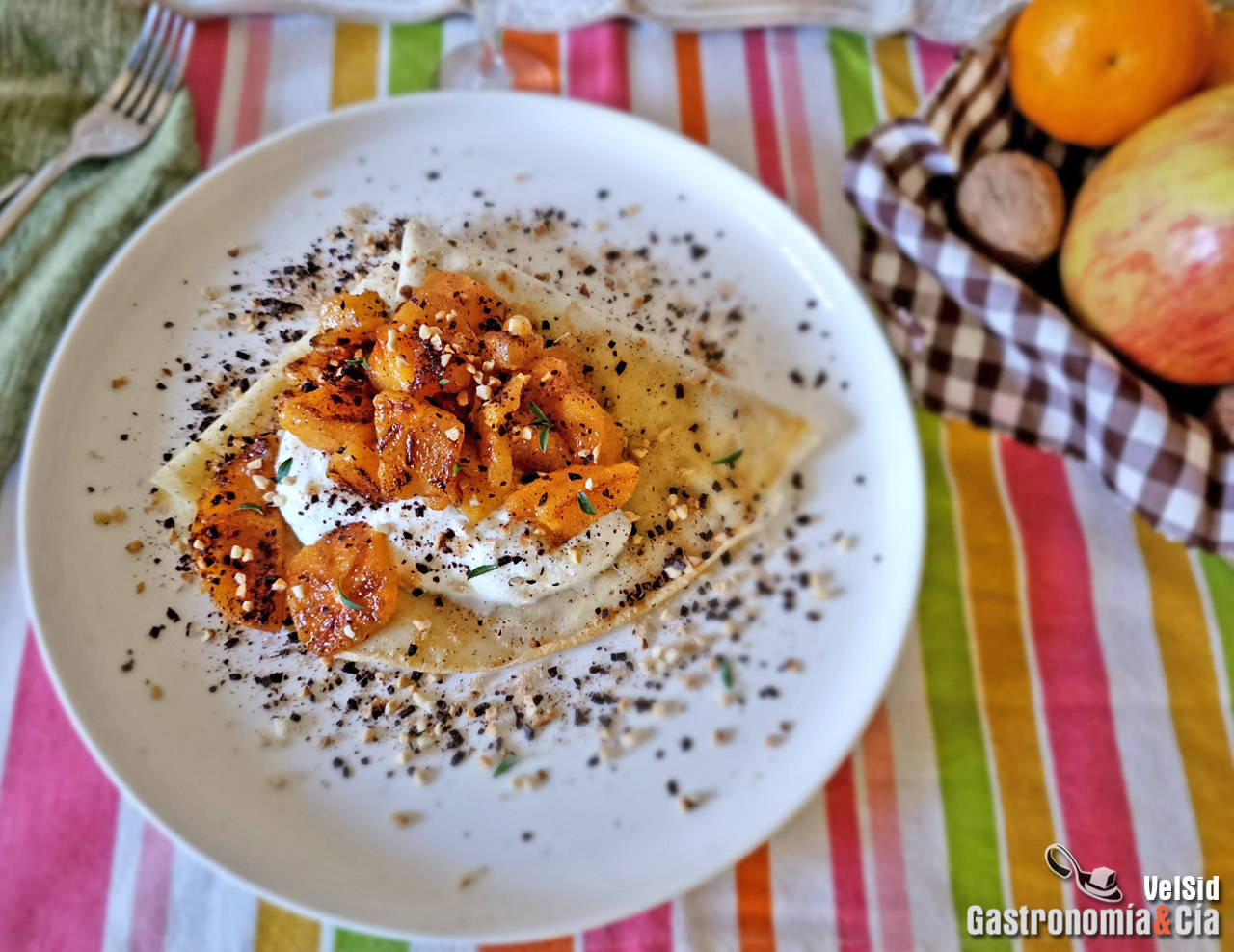 Crepes con ricota y caqui