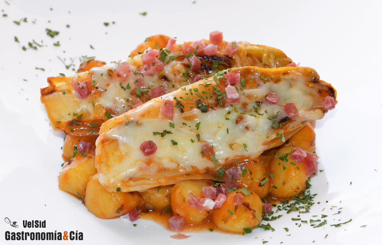 Endibias guisadas con ñoquis y jamón, todos querrán com