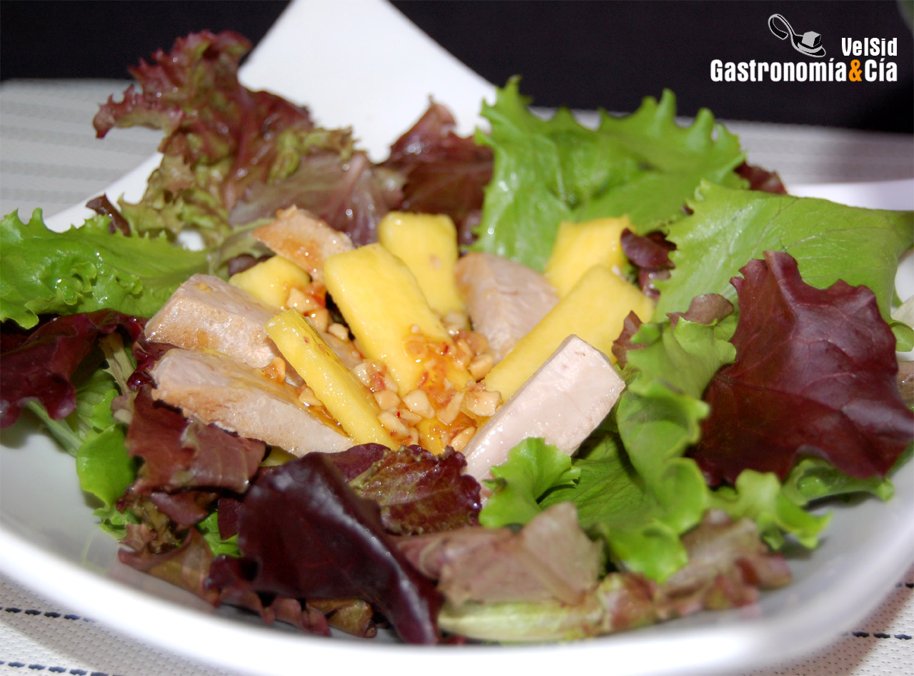 Ensalada de bonito a la plancha con vinagreta de cacahu