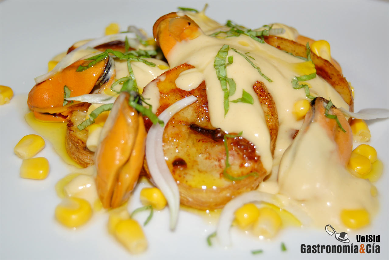 Ensalada de patatas y mejillones con vinagreta de limón