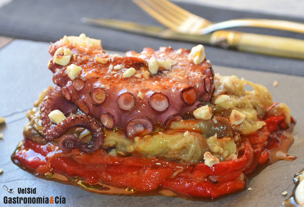 Escalivada, pulpo y avellanas