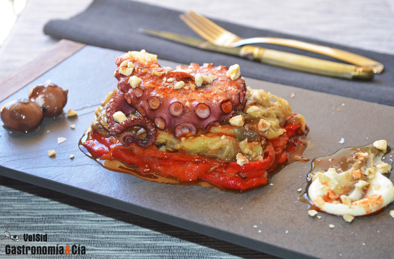 Escalivada, pulpo y avellanas