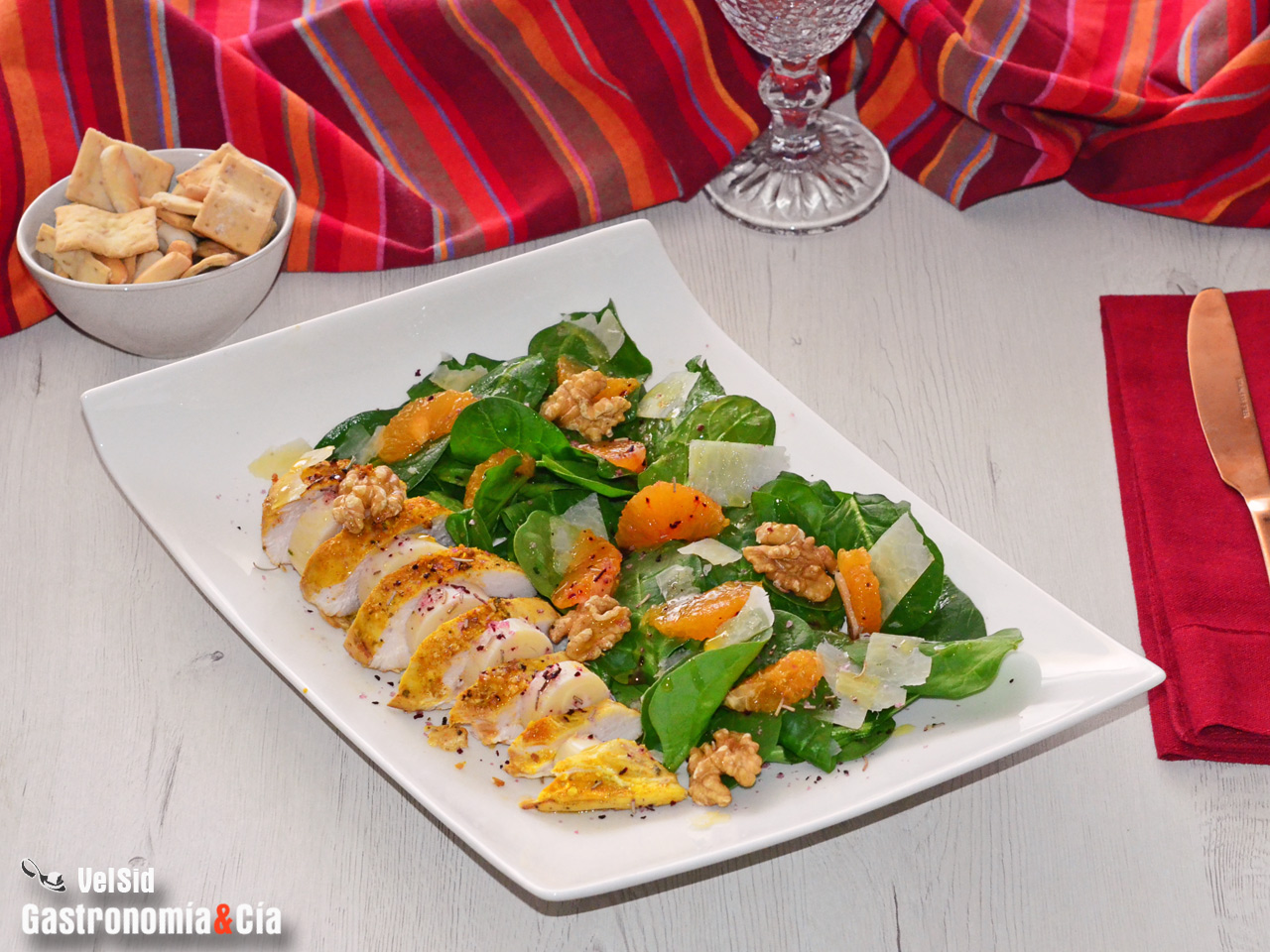 Receta de ensalada de espinacas, pollo y mandarinas