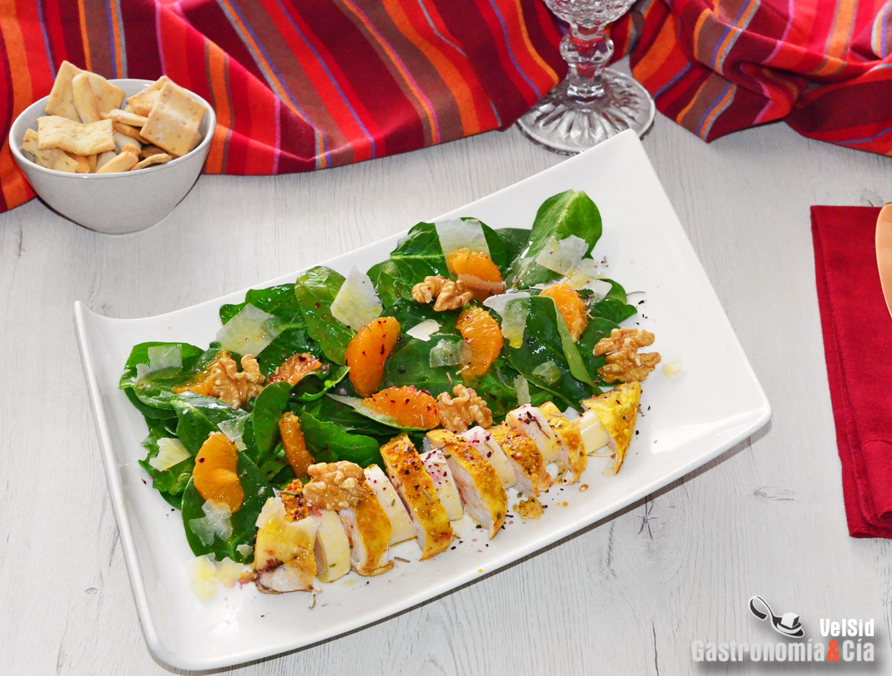 Receta de ensalada de espinacas, pollo y mandarinas