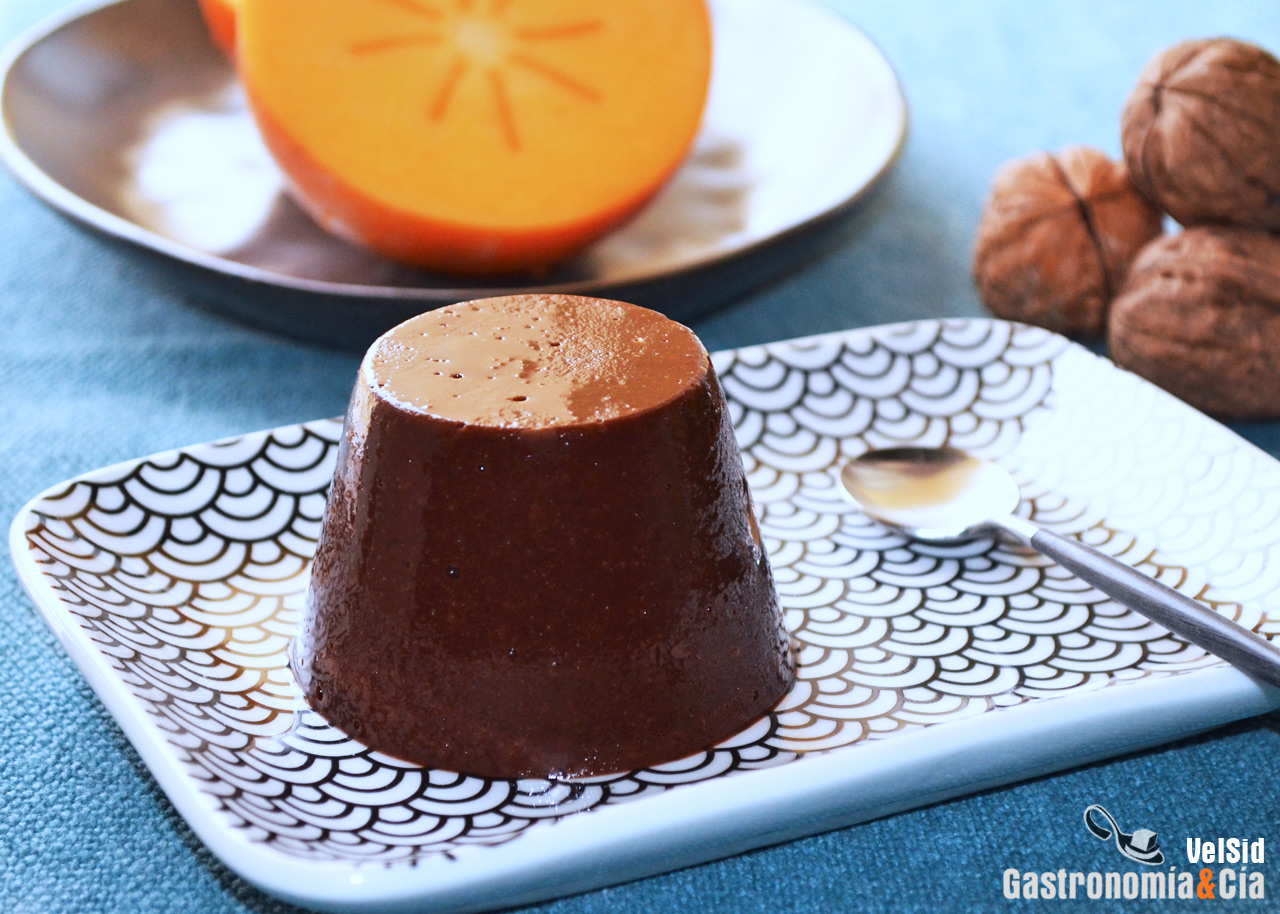 Flan de caqui persimon y chocolate, sólo dos ingredient