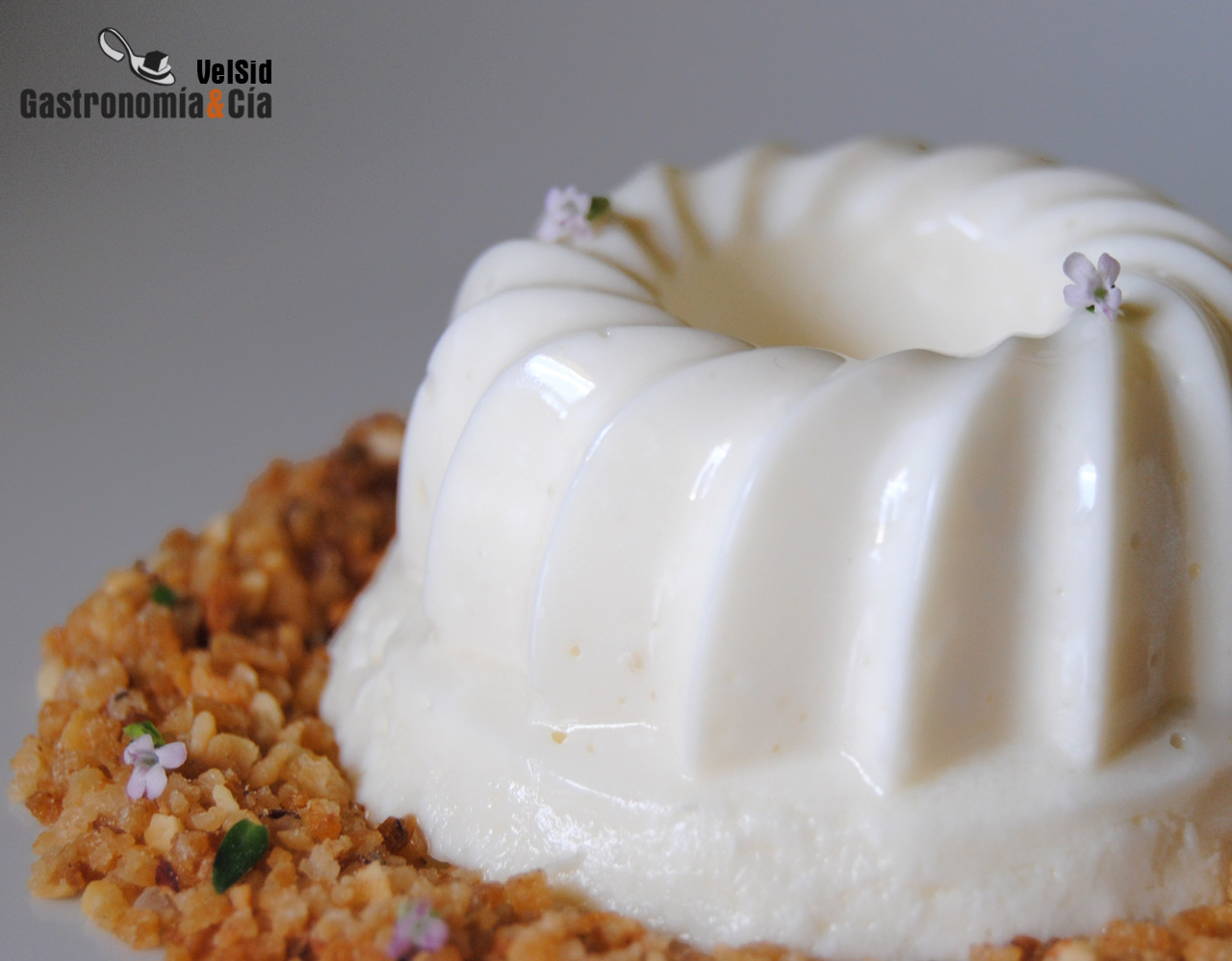 Gelatina de queso cottage con caramelo de chocolate y C