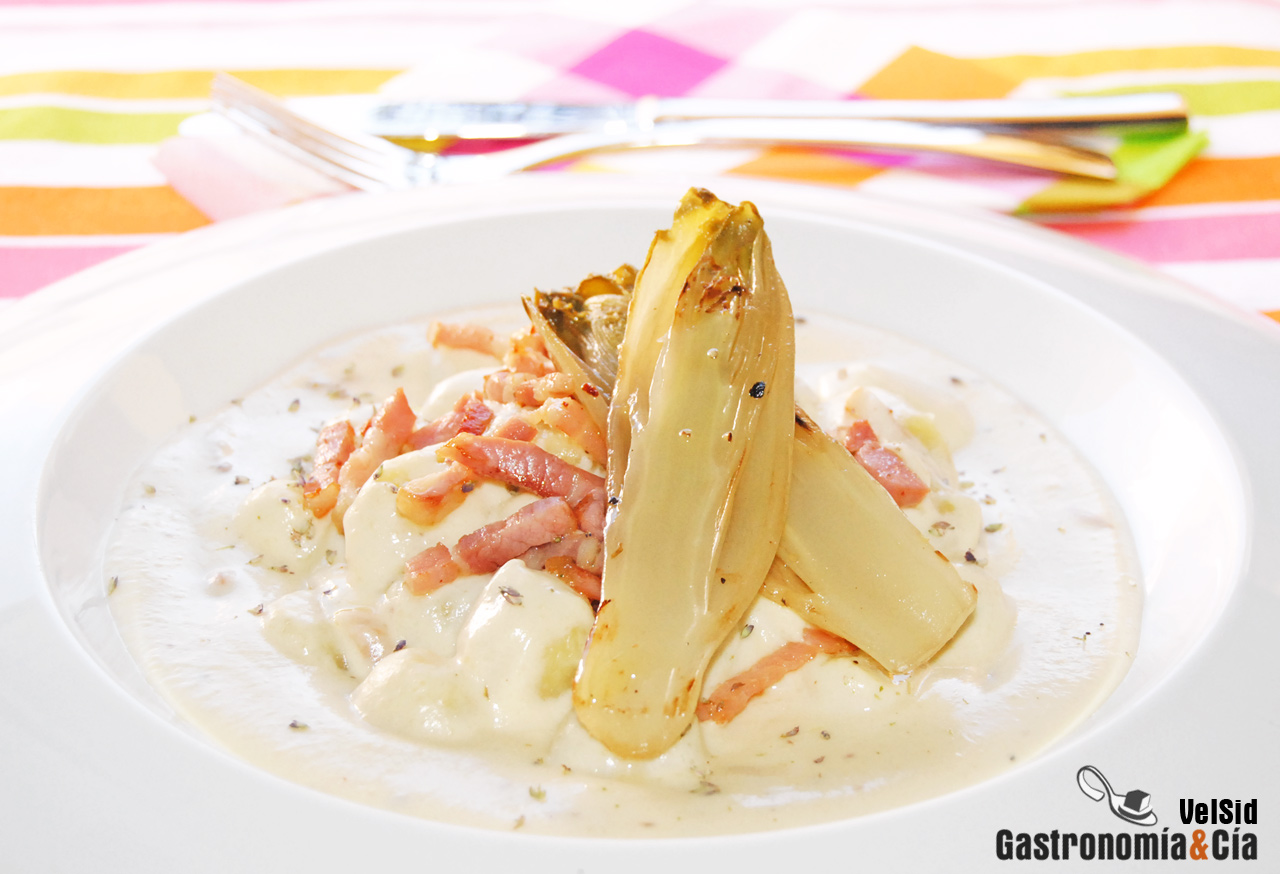 Gnocchi a los cuatro quesos con bacon 