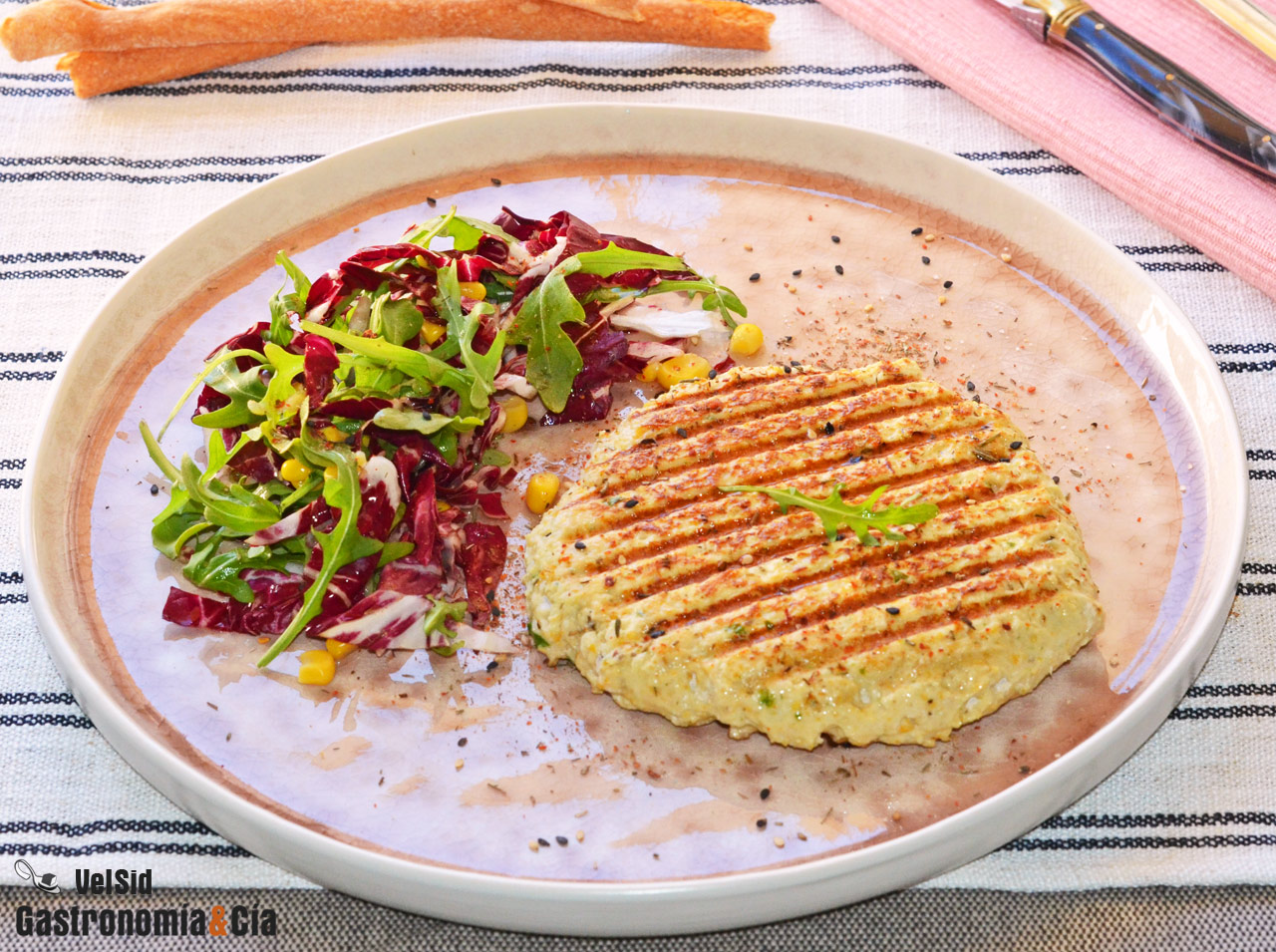 Hamburguesa de pollo y calabaza asada