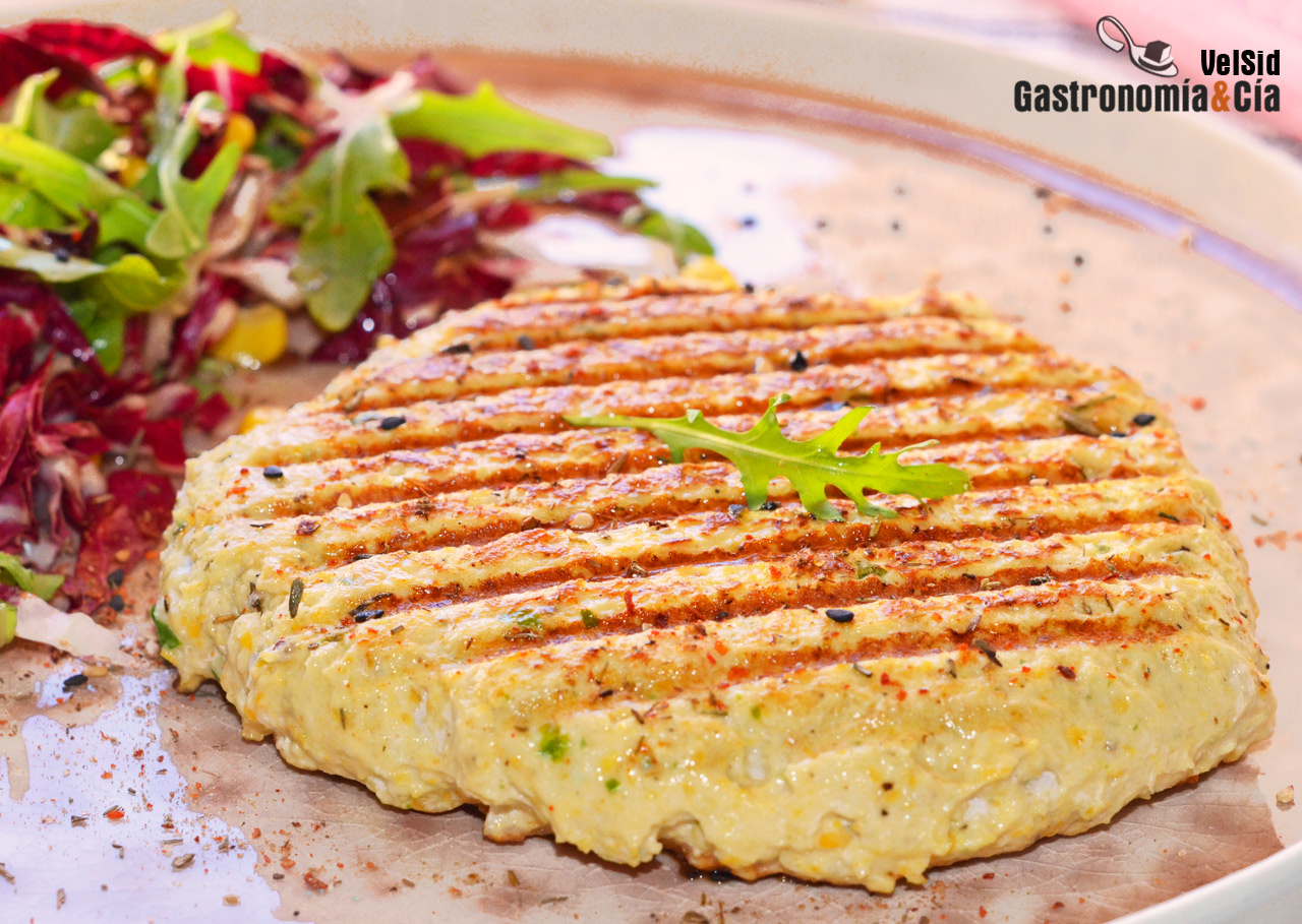 Hamburguesa de pollo y calabaza asada