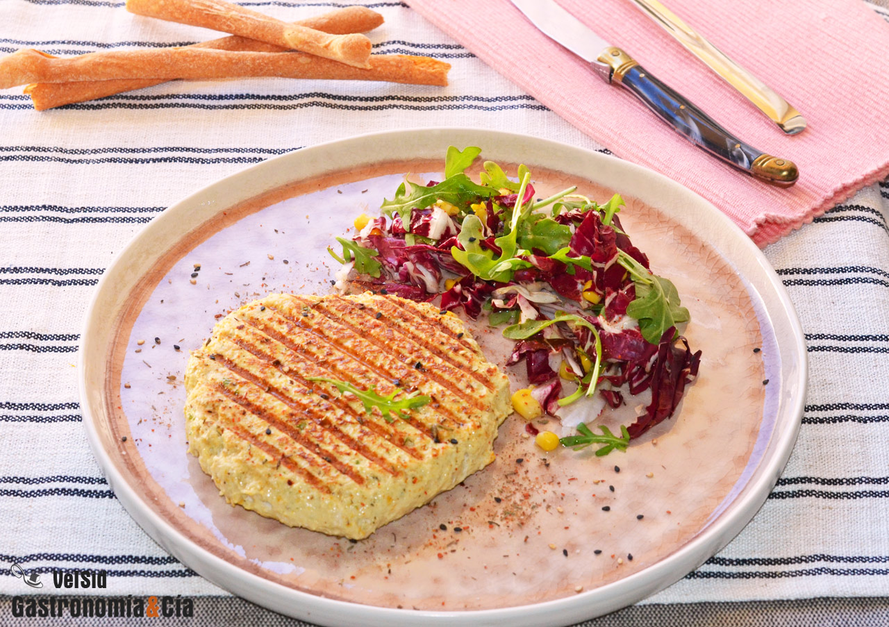 Hamburguesa de pollo y calabaza asada