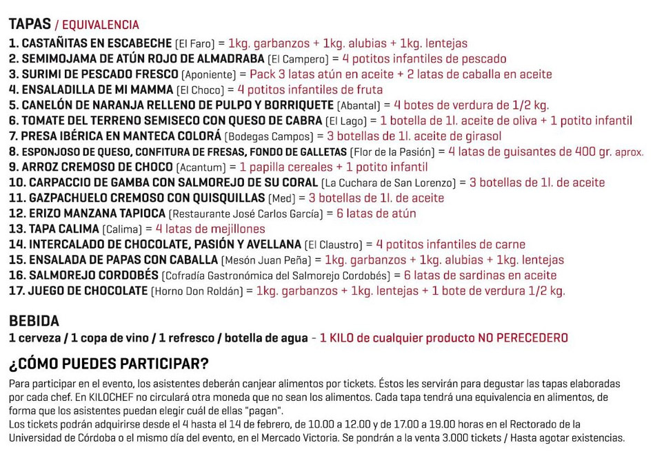 Kilochef, tapas a cambio de alimentos