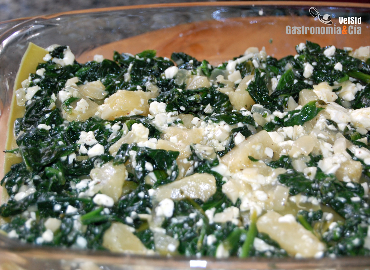 Lasaña de espinacas y piña