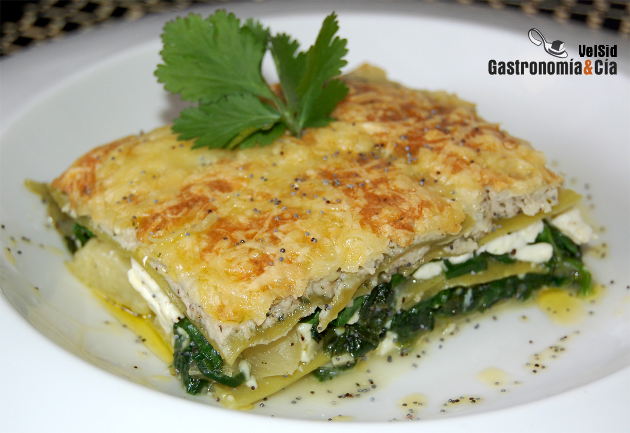Lasaña de espinacas y piña