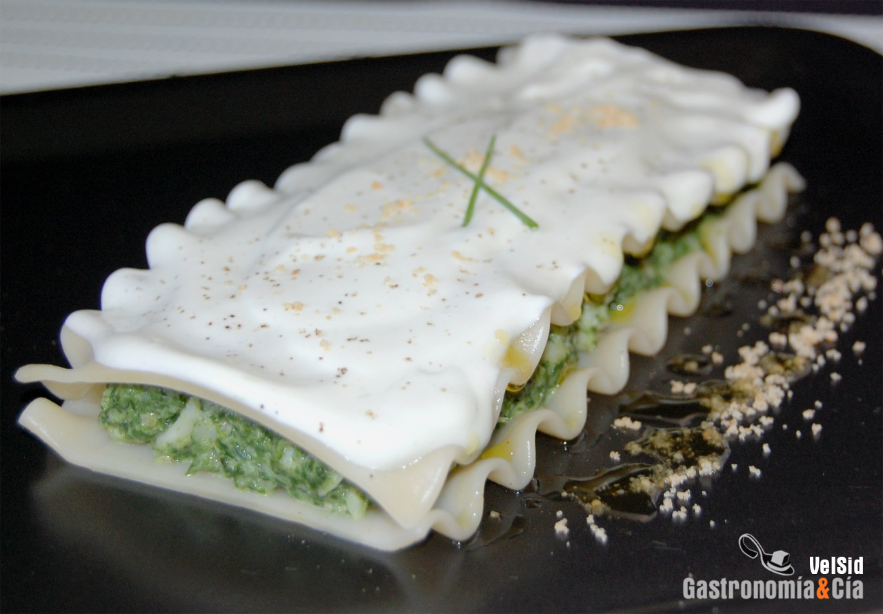 Lasaña de espinacas y merluza