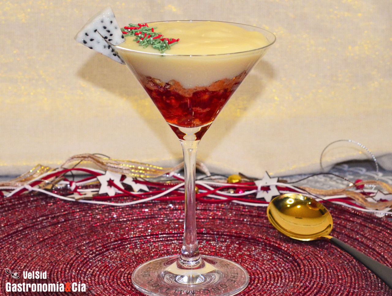 Granada con natillas y Aperol