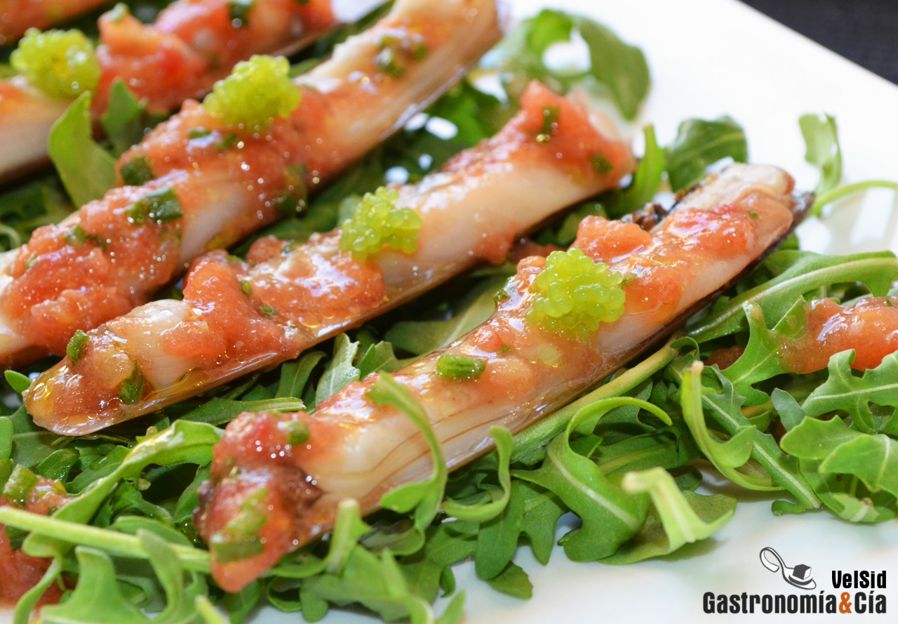 Navajas con vinagreta de tomate