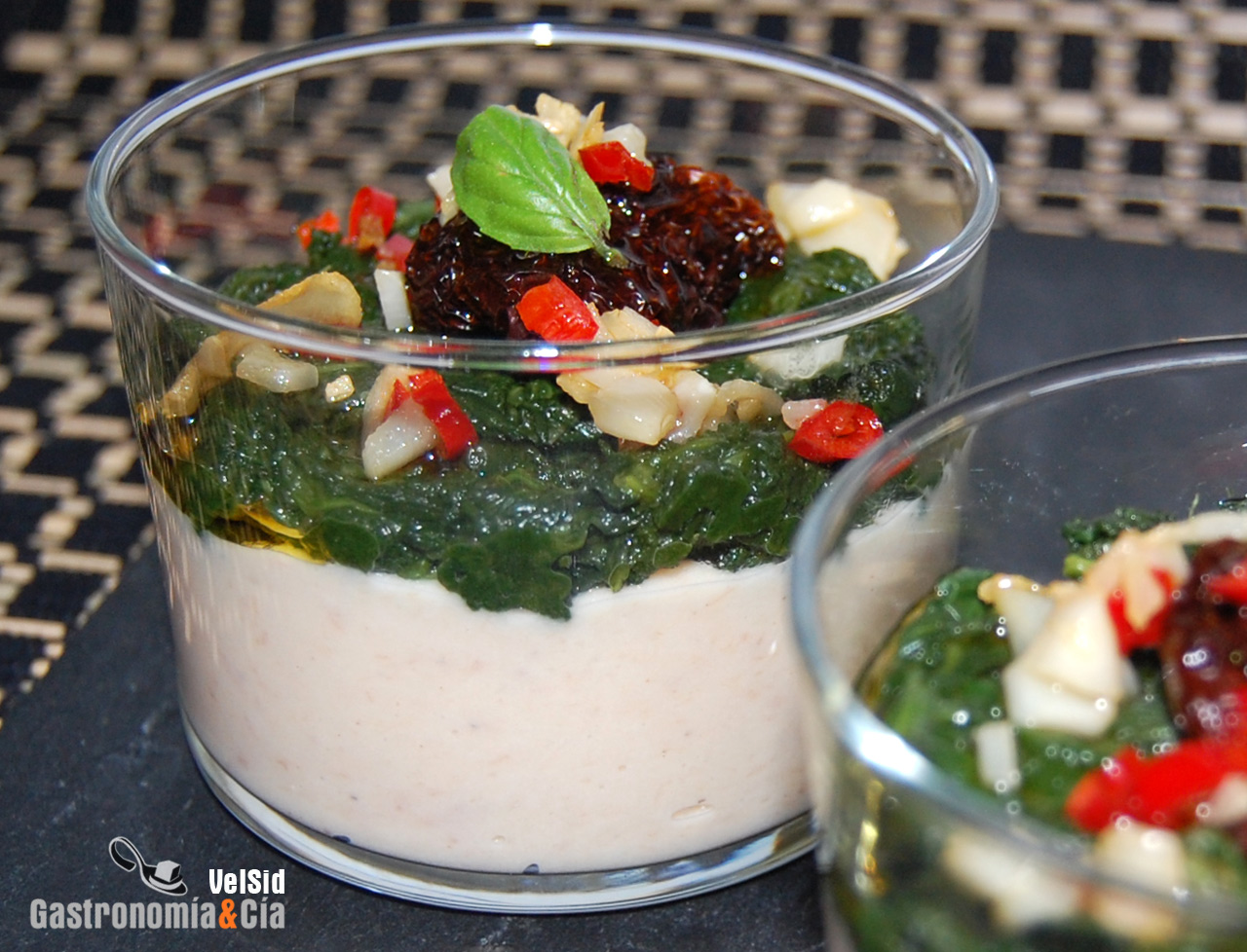 Parmentier de jamón con espinacas