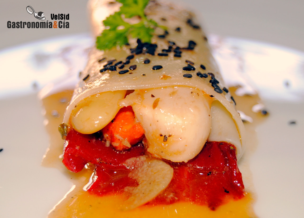 Pasta con pimientos del piquillo confitados al cava y v